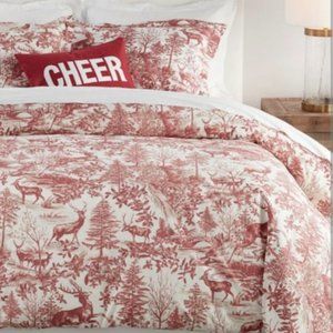 Pottery Barn alpine toile KING duvet, brand new, red/white, deer nature scene